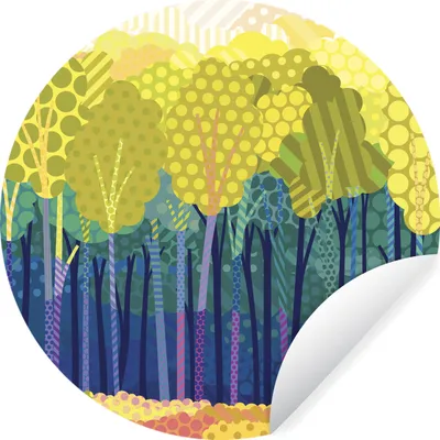 Produktbild von MuchoWow® Runde Wandtattoo - Wandsticker Tapete Aufkleber Eine Illustration von grünen Bäumen in einem Wald Ø 30 cm Selbstklebend und Repositionierbar - Wandaufkleber - Kreis - Wandbild - Fototapete - Selbstklebend - Dekoration - Wandschmuck - Schlafzimmer