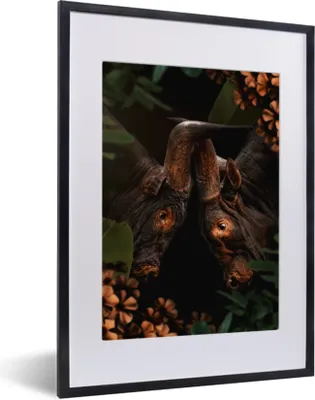 Produktbild von MuchoWow® MuchoWow® Gerahmtes Poster Dschungel - Blumen - Kuh - Pflanzen 30x40 cm - Poster mit zchwarzem Bilderrahmen - Wandposter Schlafzimmer