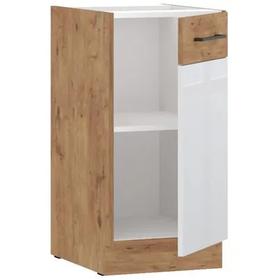 Image de Meuble Haut, 40 cm, Mélaminé chene Lancelot et Blanc brillant, 1 porte battante
