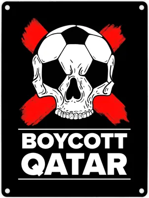 Produktbild von Boycott Qatar Metallschild in 15x20 cm mit Fußball-Totenkopf