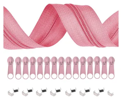 5m Endlos-Reißverschluss 3mm mit 10 Zippern und 15 Endstücke pink