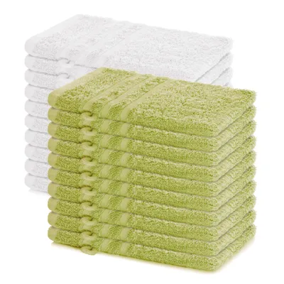 Produktbild von Lavea® 20er Set Waschhandschuh 15x21 cm – Waschhandschuhe 100% Baumwolle, waschbar – Frottierserie Elena –  Lindgrün & Weiß