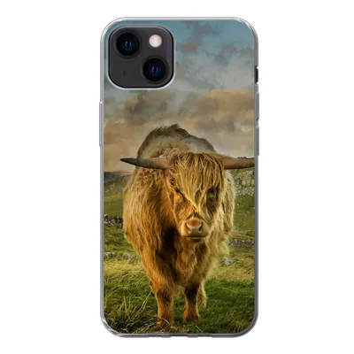 Produktbild von MuchoWow® Handyhülle Schutzhülle Hülle für iPhone 13 Schottischer Highlander - Gras - Berg Silikon Softcase Handy Hülle - Karteninhaber