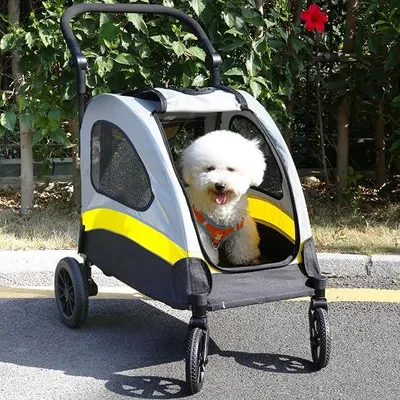 Produktbild von Hundebuggy für Kleine Hunde: Faltbarer Hundewagen für Mittelgroße Hunde Welpen und Katzen bis 20kg, Hundetrolley mit 4 Rädern, 3 Netzfenstern, Verstellbarer Griff