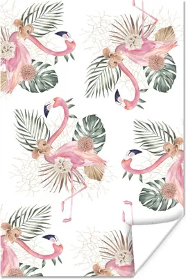 Produktbild von MuchoWow® Poster Muster - Blumen - Flamingo 120x180 cm - Kunstposter