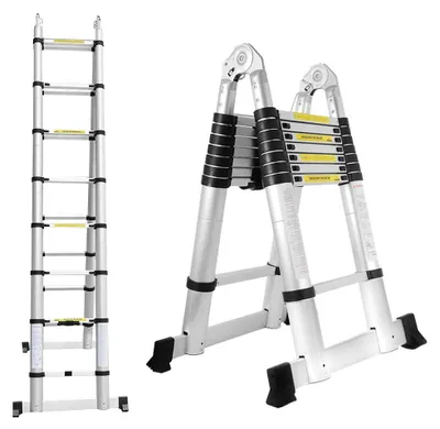 Produktbild von Teleskopierbare Leiter, 5 Meter – Aluminium-Klappleiter – Leichtgewicht, rutschfest