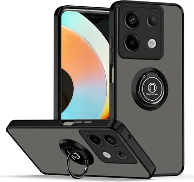 Produktbild von Hülle für Xiaomi Poco X6 Pro Matte Transluzent TPU Stoßfest Schutzhülle mit Ring Halter Ständer Schwarz
