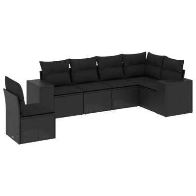 Produktbild von 6-tlg. Garten-Sofagarnitur mit Kissen Schwarz Poly Rattan