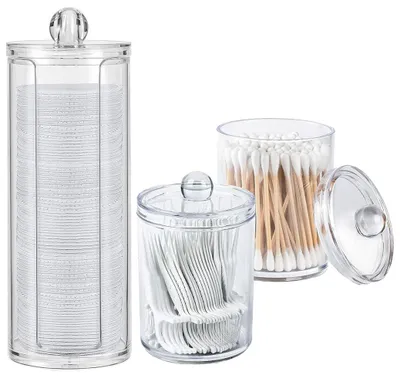 Produktbild von 3-teiliges Set mit Wattepadspender, Kosmetikorganizer, Kosmetikaccessoires, Badezimmerorganizer, Wattepadaufbewahrung mit Deckel, Make-up-Aufbewahrungssystem für Badezimmer und Schlafzimmer