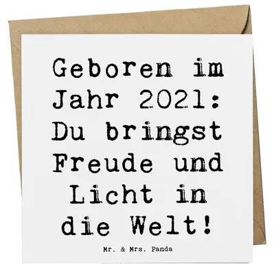 Produktbild von Mr. & Mrs. Panda Grußkarte Spruch 2021 Geburtstag Freude - Weiß - Geschenk, anlasskarte, faltkarte, geboren im Jahr, Neugeborenes, Glückwunschkarte, Happy Birthday, Alter
