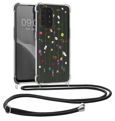 Produktbild von kwmobile Necklace Case kompatibel mit Oppo A94 (5G) Hülle - Silikon Cover mit Handykette - Mehrfarbig Transparent Wildblumen Ranke