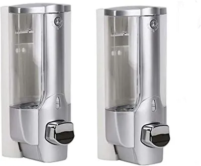Produktbild von Seifenspender, 350 ml Becher, Wandmontage, manuell, Seife/Shampoo/Duschgel für Zuhause, Bad, Küche, Hotel, Restaurant, 2 Stück (21 silber, Doppelkopf)