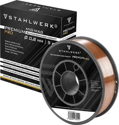 Produktbild von STAHLWERK Schweißdraht MIG/MAG Stahl Ø 0,8 mm ER70S-6 SG2 Drahtrolle 5 kg
