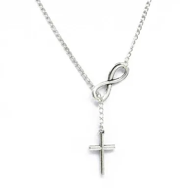 Produktbild von Damen Halskette Silber mit Unendlichkeitszeichen & Kreuz Anhänger, J0762