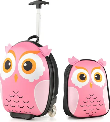 Produktbild von GOPLUS 2 TLG. Kinder Reisekoffer Set, Kinderkoffer mit Rucksack, Kinder Trolley mit teleskopgriff & Rollen, Kinder Gepäck (Eule)