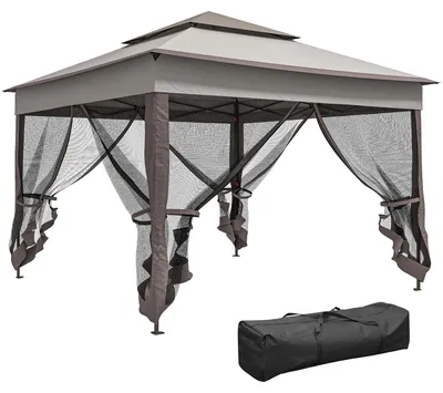 Produktbild von Faltpavillon mit Insektenschutz-Seitenwänden, Partyzelt Gartenpavillon Polyester Metall, Hellgrau | 325 x 325 x 270 cm | 17,5 kg