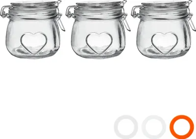 Produktbild von Herzförmige Vorratsgläser aus Glas – 500 ml – transparenter Verschluss – 3er-Pack