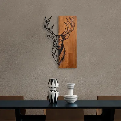 Produktbild von wallity Wanddekoration Red Deer 1, Nussbaum & Metall, 33x58cm, Holz 3cm / Metall 1,5mm, einfach aufzuhängen