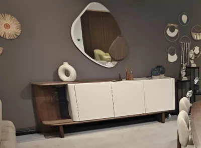 Zdjęcie produktu dla Biała komoda z lustrem Drewniane eleganckie meble
