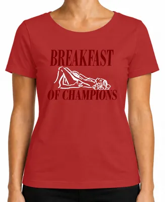 Imagen del producto de Camiseta para mujer, diseño "Breakfast of Champions", marca Lustig, con doble sentido, humor para adultos, color rojo, talla XXL