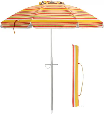 Immagine prodotto di Ombrellone da 198 cm, ombrellone da spiaggia con sistema di ancoraggio, ombrellone da giardino inclinabile, ombrellone da terrazza, ombrellone da mercato con borsa per il trasporto, ombrellone rotondo con protezione UV 50+ (giallo)