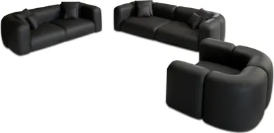 Produktbild von Kunstleder 3-2-1-Sitzer Sofa Set Belio Schwarz