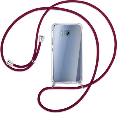 Produktbild von Handykette Backcover-Schutzhülle mit Band (Metall silberfarben) für HTC U11 - dunkelrot