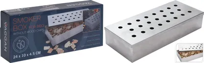 A product shot showing the packaging and the smoker box itself.