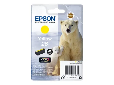 Produktbild von Epson Polar bear Singlepack Yellow 26 Claria Premium Ink, Standardertrag, Gelb, Tinte auf Pigmentbasis, 4,5 ml, 1 Stück(e), 300 Seiten