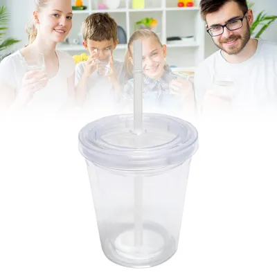 Produktbild von Doppelwandiger Plastikbecher mit Strohhalm für Smoothies und Getränke