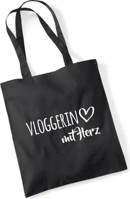 Produktbild von Huuraa Jutebeutel Vloggerin mit Herz 10 Liter Black Baumwolle Tasche Geschenkidee