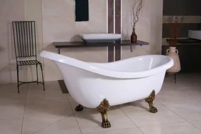 Produktbild von Freistehende Luxus Badewanne Jugendstil Sicilia Weiß/Altgold 174 x 83 x 81 cm, Barock Badezimmer - Retro Antik Badewanne
