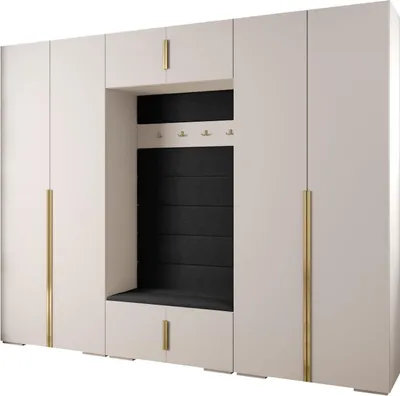 Produktbild von MEBLE KRYSPOL Inova 1 Möbelset Garderobe, 236,7x300x47cm - Weiß, Manila 18, Gold