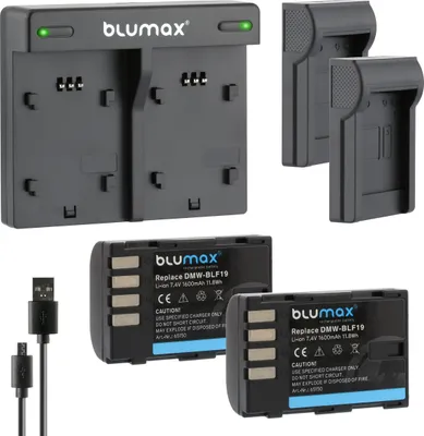 Produktbild von 2x Akku + Lader für Panasonic DMW-BLF19  DMW-BLF19E Lumix DMC-GH3  1600 mAh