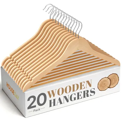 Productafbeelding van Solidchoice - Set van 20 Houten Kledinghangers met Draaibare Haak