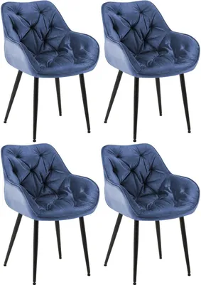 Produktbild von Set mit 4 Samt-Esszimmerstühlen – SAMT-Stühle – hervorragender Sitzkomfort | Farbe: blau