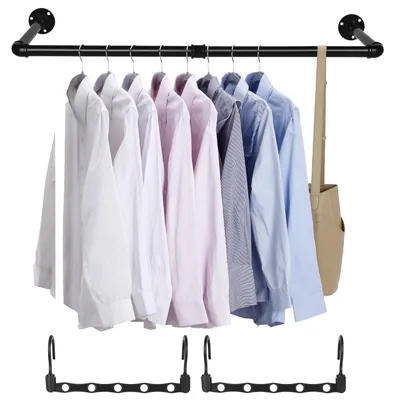 Kleiderstange Wandmontage schwarz 88 cm mit 2 Kleiderbügeln