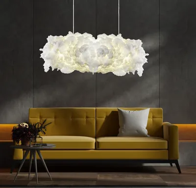 Produktbild von Opviq, Moderne Deckenleuchte (Chandelier) mit Baumwollschirm, 90 x 45 cm, Höhe 80 cm | , E27 Fassung, max. 40 W | Elegantes, abstraktes Design in Weiß.
