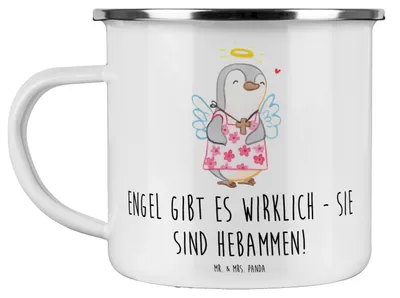 Produktbild von Mr. & Mrs. Panda Kaffeepott Hebamme Engel - Weiß - Geschenk, Unterstützung, Aufmerksamkeit, Danke sagen, Pott, Emaille Tasse, Becher, Teetasse, Bedanken, blechbecher