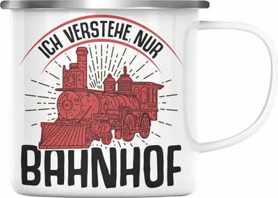 Produktbild von Trendation - Ich Versteh Nur Bahnhof Lokführer Emaille Tasse Geschenk Eisenbahner Spruch Lokomotive Geschenkidee Eisenbahn (Silber)