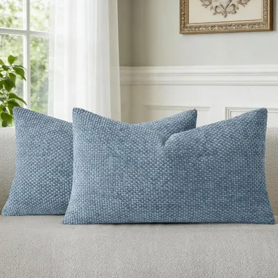 Productafbeelding van Kussensloop, 30x50 cm, blauw, chenille, set van 2, decoratieve kussens