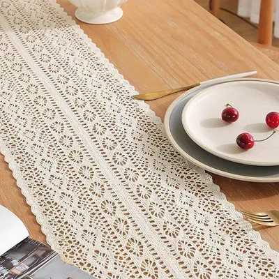 Productafbeelding van Ibenzoa® katoenen tafelkleed (30 x 180 cm) – Macramé boho-design met franjes, elegant voor eettafel en salontafel, geschikt voor bruiloften en feestjes