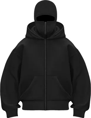 Produktbild von ASKSA Balaclava Zip Hoodie Herren Damen Einfarbig Kapuzenpullover Warm mit Sturmhaube Casual Hoodie Lockeres Sweatjacke,Schwarz,S