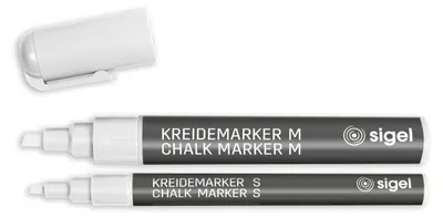 Kreidemarker-Set, 2 weiße Stifte, Rund- & Keilspitze, für Glas