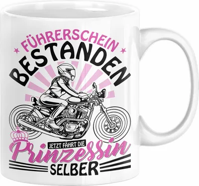 Produktbild von Motorrad Führerschein Bestanden Frauen Tasse Geschenk Führerscheinprüfung Bestanden Geschenkidee Mädchen Kaffee-Becher (Weiß)