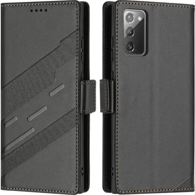 Produktbild von Hülle für Samsung Galaxy Note 20 5G, Kunstleder Brieftaschen Handyhülle mit Kartenfach und Standfunktion Schwarz