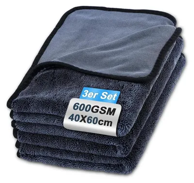 Produktbild von Mikrofasertücher 3 Stück Grau 40x60cm 600GSM Fusselfrei Schnelltrocknend