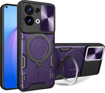 Produktbild von Handyhülle für Oppo Reno8 5G Dual-Layer Stoßfest Rüstung Hülle mit Dia Kameraschutz und Kreisförmig Ring Ständer Lila