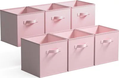 Produktbild von Aufbewahrungsboxen 6er Set Stoff Aufbewahrungskuben 33 x 33 x 32 cm faltbare Aufbewahrungskube mit Griff zum Aufbewahren und Organisieren - Rosa