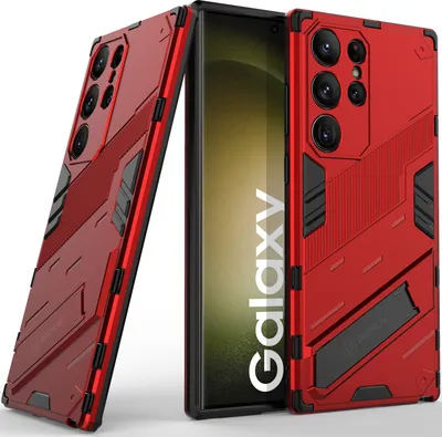 Obrázek produktu pro Pouzdro pro Samsung Galaxy S23 Ultra Hybridní PC TPU Nárazuvzdorné Ochranné Pouzdro s Funkcí Stojanu červené